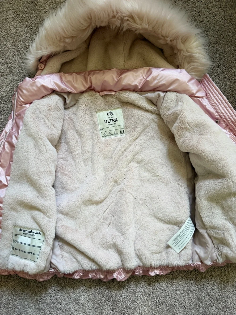 Abercrombie Kids' Shimmer Pink Hooded Puffer Coat